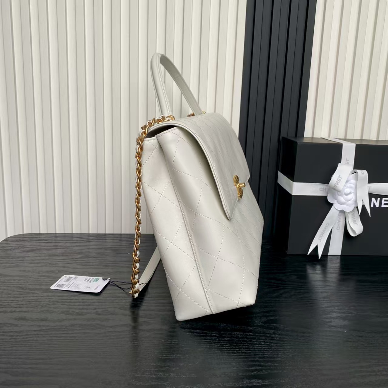 Ch*el maxi flap bag with top handle 26x37x10cm