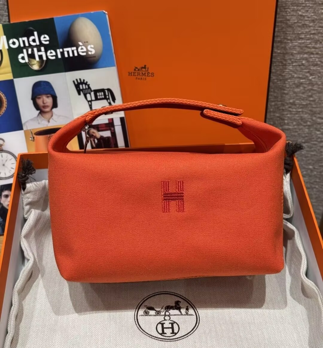 H**mes canvas bride-a-brac case toiletry pouch