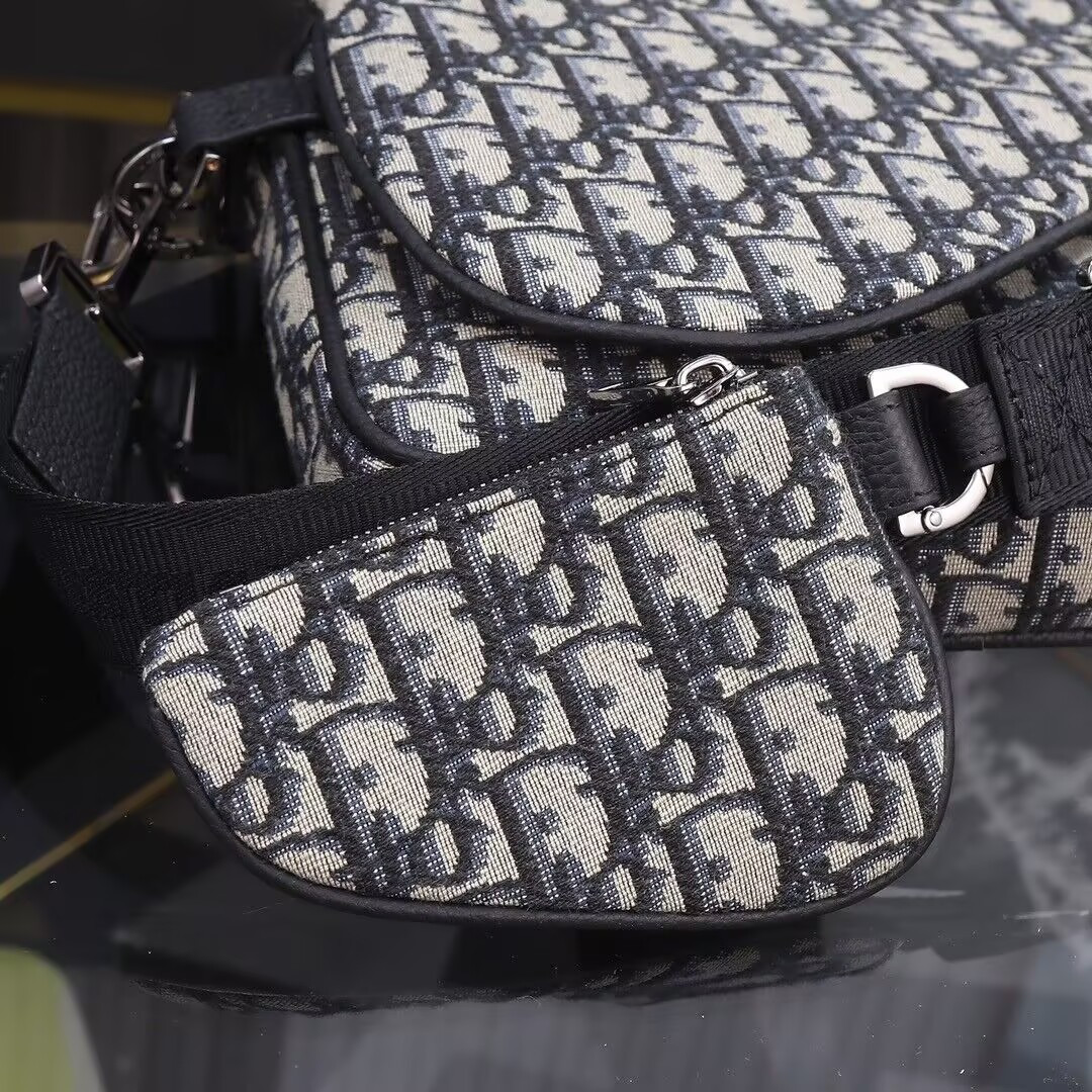 D*or saddle triple pouch beige and black D*or oblique jacquard 18x25x5cm