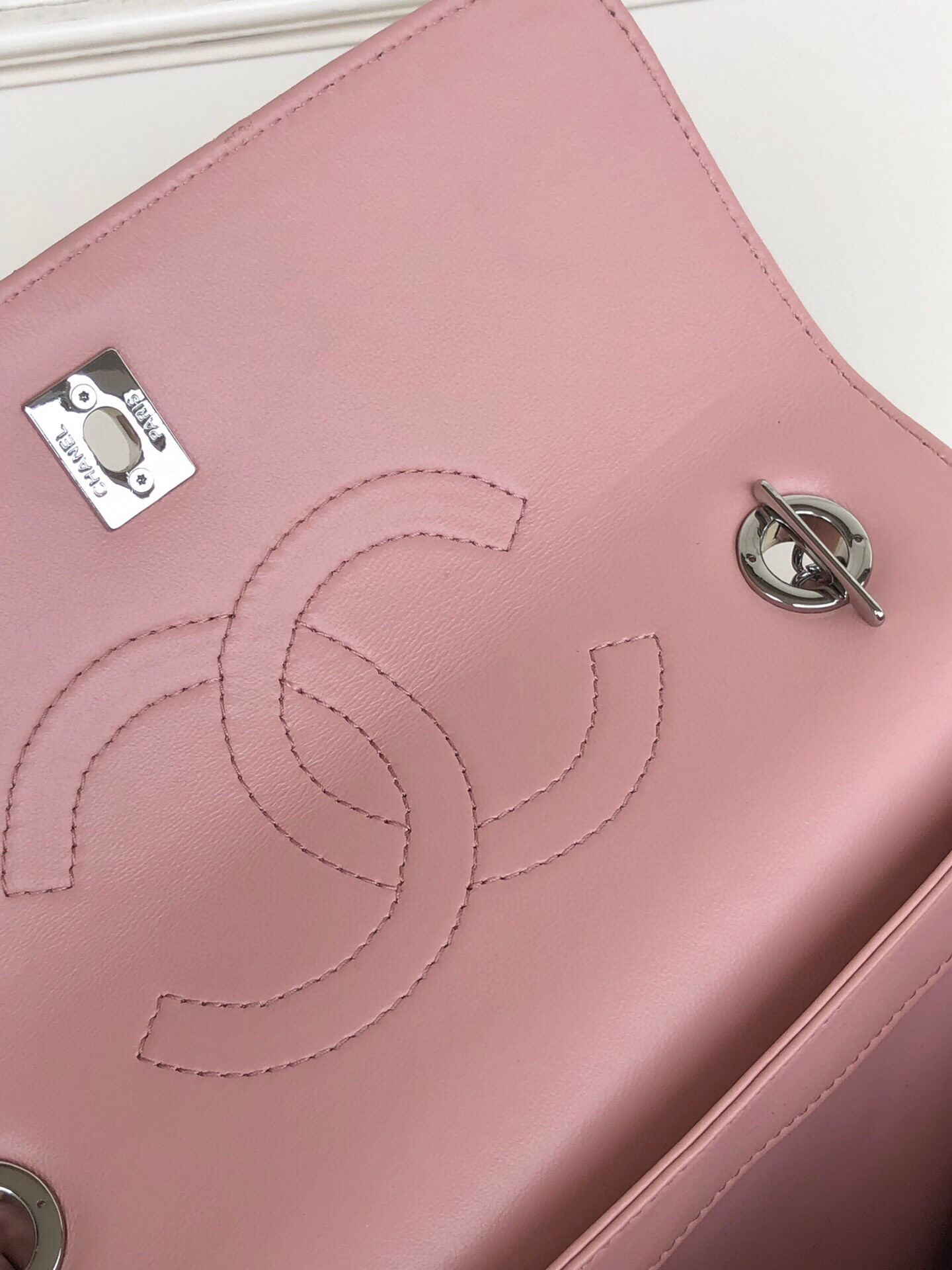 Ch*el flap bag with top handle 6.6 × 9.8 × 4.7 in