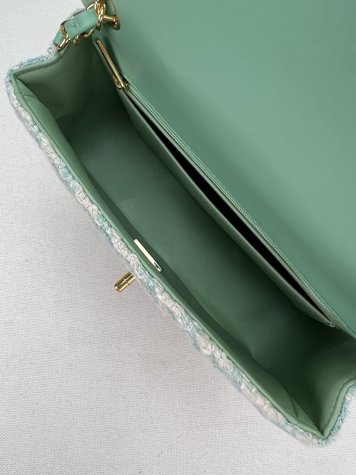 Ch*el mini classic 11.12 handbag tweed & gold-tone metal 4.7 × 7.8 × 2.3 in