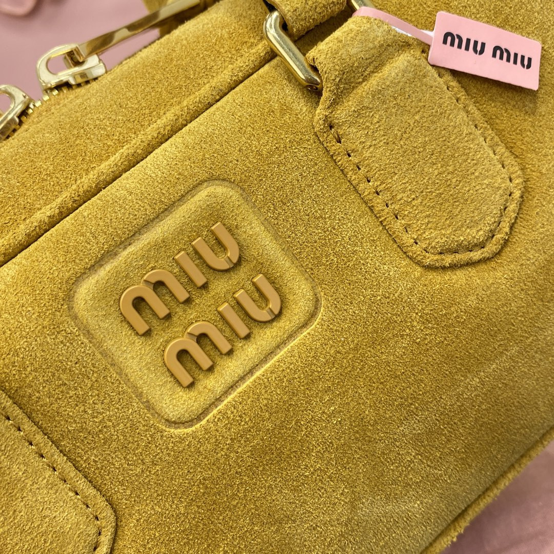 Miu Miu Arcadie padded suede top-handle bag 12X27X9cm