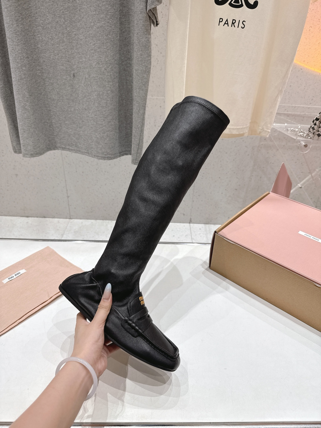 UA Miu Miu Ruches Nappa Leather Boots